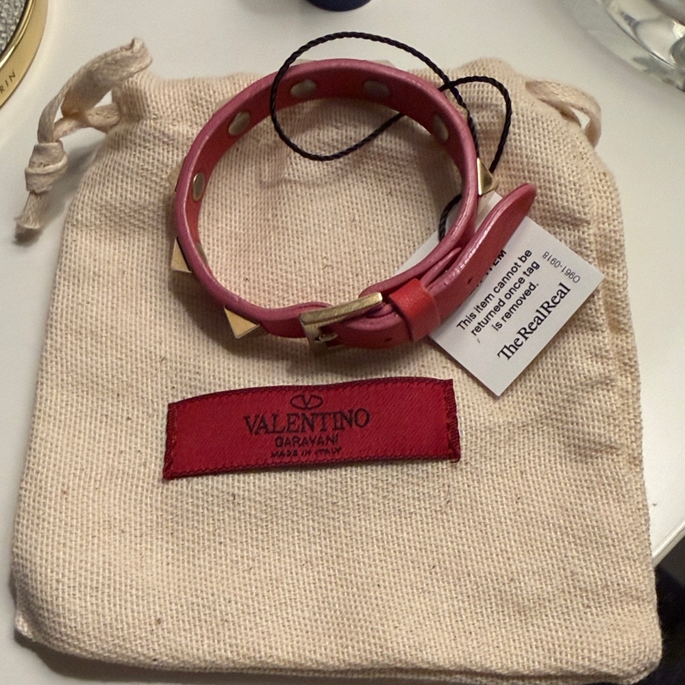 Valentino Pink Leather Studded Bracelet